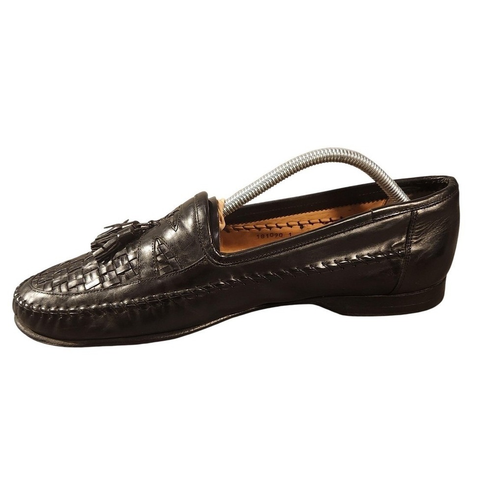 Santoni‎ Shoes Mens Size 11 Black Leather Tassel Woven Dress Loafers Made Italy